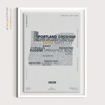 تابلو نقشه تایپوگرافی - ‏oregon state  – تابلو نقشه شهرهای جهان - اسپو دکور