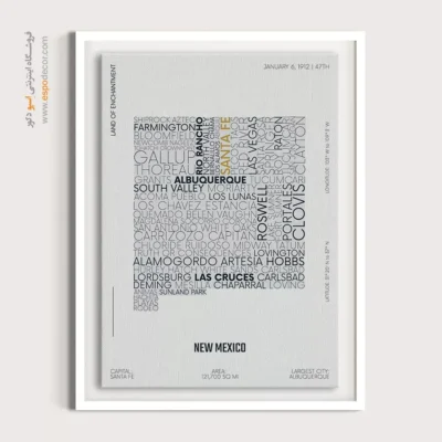 تابلو نقشه تایپوگرافی با طراحی خاص - ‏new mexico state  – تابلو نقشه شهرهای جهان - اسپو دکور