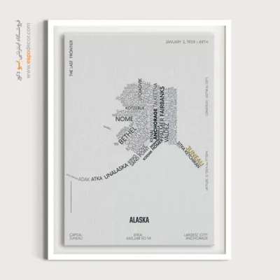 تابلو نقشه دیواری مینیمالیستی - ‏alaska stste  – تابلو نقشه شهرهای جهان - اسپو دکور