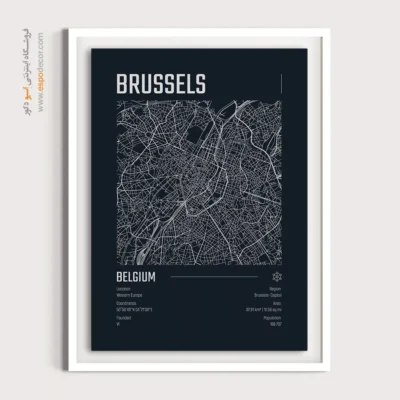 تابلو نقشه سیاه و سفید مدرن - ‏brussels  – تابلو نقشه شهرهای جهان - اسپو دکور