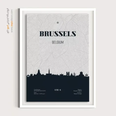 تابلو نقشه سیاه و سفید ست - ‏brussels belgium  – تابلو نقشه شهرهای جهان - اسپو دکور