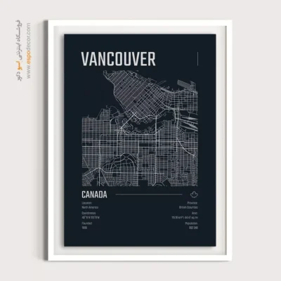 تابلو نقشه ونکوور برای دیوار راهرو - ‏vancouver  – تابلو نقشه شهرهای جهان - اسپو دکور