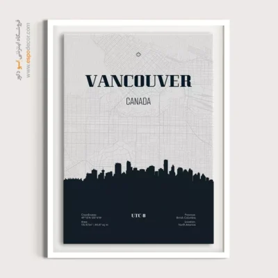 تابلو نقشه ونکوور برای دکور خانه - ‏vancouver canada  – تابلو نقشه شهرهای جهان - اسپو دکور