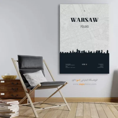 تابلو نقشه لهستان برای اتاق مطالعه - ‏warsaw poland  – تابلو نقشه شهرهای جهان - اسپو دکور