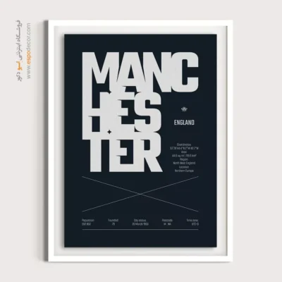 تابلو نقشه منچستر مینیمال برای دفتر کار - ‏manchester Europe  – تابلو نقشه شهرهای جهان - اسپو دکور