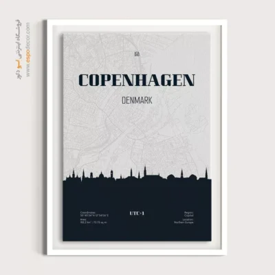 تابلو نقشه سیاه و سفید برای پذیرایی - ‏copenhagen denmark  – تابلو نقشه شهرهای جهان - اسپو دکور