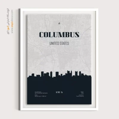 تابلو نقشه سه‌تکه برای دیوار پذیرایی - ‏columbus usa  – تابلو نقشه شهرهای جهان - اسپو دکور
