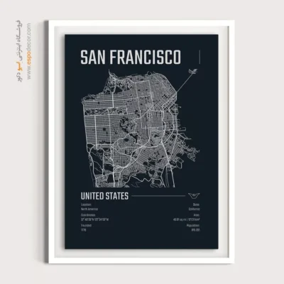 تابلو نقشه مناسب کافی‌شاپ - ‏san francisco  – تابلو نقشه شهرهای جهان - اسپو دکور