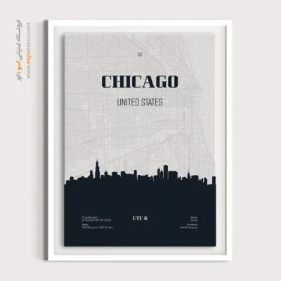 خرید تابلو نقشه مینیمال شیکاگو - ‏chicago united states  – تابلو نقشه شهرهای جهان - اسپو دکور