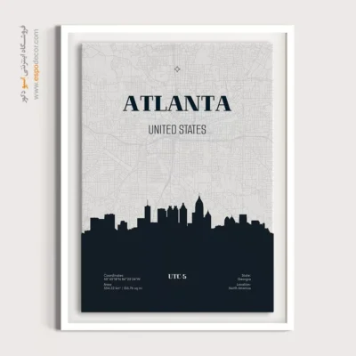 تابلو نقشه هنری ویژه دفاتر کاری - ‏atlanta united states  – تابلو نقشه شهرهای جهان - اسپو دکور
