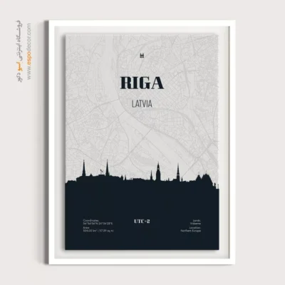 تابلو نقشه سیاه و سفید برای اتاق مطالعه - ‏riga latvia  – تابلو نقشه شهرهای جهان - اسپو دکور