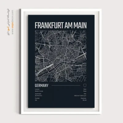 تابلو نقشه سیاه و سفید برای اتاق خواب - ‏frankfurt am main  – تابلو نقشه شهرهای جهان - اسپو دکور