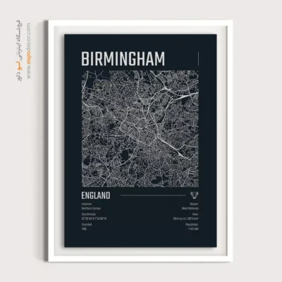 خرید تابلو نقشه مینیمال برای دفتر اداری - ‏birmingham  – تابلو نقشه شهرهای جهان - اسپو دکور