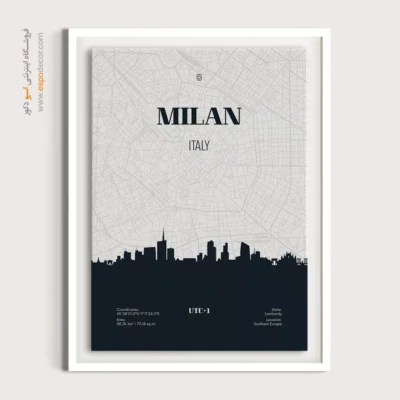 تابلو نقشه میلان سه‌تکه برای دیوار خانه - ‏milan italy  – تابلو نقشه شهرهای جهان - اسپو دکور