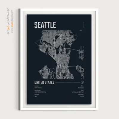 خرید تابلو برای پذیرایی - ‏seattle  – تابلو نقشه شهرهای جهان - اسپو دکور