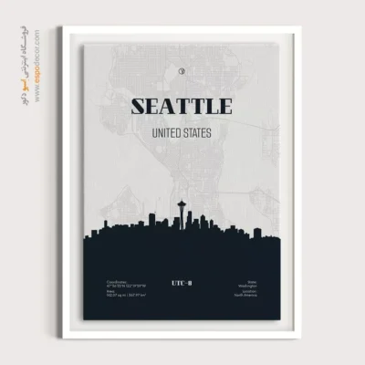 تابلو نقشه سیاه و سفید برای اتاق مدیریت - ‏seattle usa  – تابلو نقشه شهرهای جهان - اسپو دکور