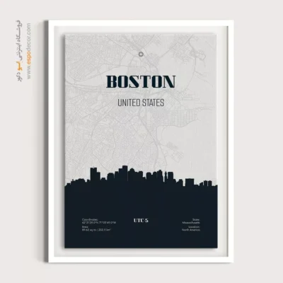 تابلو نقشه سه‌تکه برای اتاق مطالعه - ‏boston united states  – تابلو نقشه شهرهای جهان - اسپو دکور