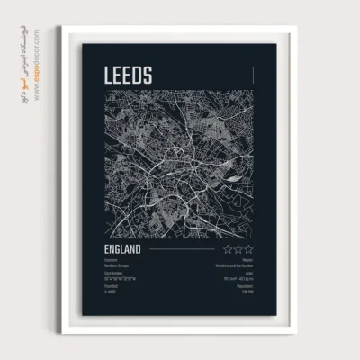تابلو نقشه مینیمال برای سالن کنفرانس - ‏leeds  – تابلو نقشه شهرهای جهان - اسپو دکور
