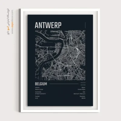 تابلو نقشه سه‌تکه برای لابی مجتمع - ‏antwerp  – تابلو نقشه شهرهای جهان - اسپو دکور