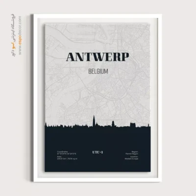 تابلو نقشه مدرن برای دفتر کار - ‏antwerp belgium  – تابلو نقشه شهرهای جهان - اسپو دکور