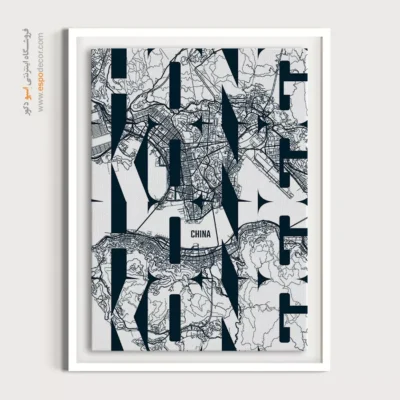تابلو نقشه هنگ کنگ سیاه و سفید برای اتاق خواب - ‏hong kong  – تابلو نقشه شهرهای جهان - اسپو دکور