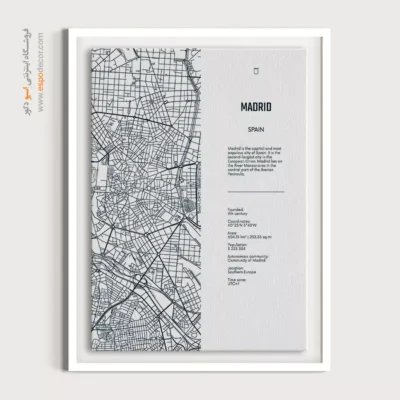 تابلو نقشه چهار ‌تکه برای لابی - ‏madrid europe  – تابلو نقشه شهرهای جهان - اسپو دکور