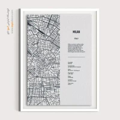 تابلو نقشه سیاه و سفید برای دفتر اداری - ‏milan europe  – تابلو نقشه شهرهای جهان - اسپو دکور