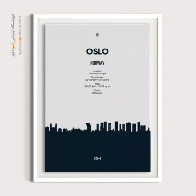 تابلو مینیمال سیاه و سفید برای دفتر کار - ‏oslo northern europe  – تابلو نقشه شهرهای جهان - اسپو دکور