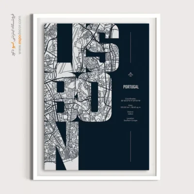 تابلو بزرگ برای لابی - ‏lisbon  – تابلو نقشه شهرهای جهان - اسپو دکور