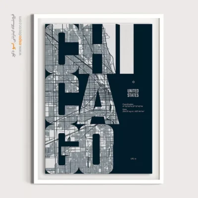 خرید تابلو نقشه با طراحی یونیک - ‏chicago  – تابلو نقشه شهرهای جهان - اسپو دکور