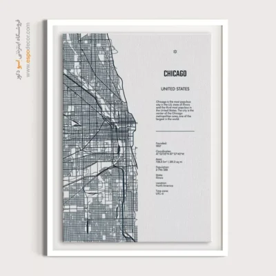 خرید تابلو نقشه با کیفیت - ‏chicago illinois  – تابلو نقشه شهرهای جهان - اسپو دکور