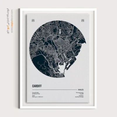 خرید تابلو برای دفتر معماران - ‏cardiff wales  – تابلو نقشه شهرهای جهان - اسپو دکور