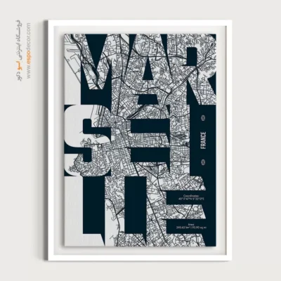 خرید تابلو نقشه تایپوگرافی - ‏marseille  – تابلو نقشه شهرهای جهان - اسپو دکور