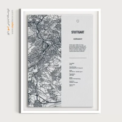 خرید تابلو نقشه خطی - ‏stuttgart europe  – تابلو نقشه شهرهای جهان - اسپو دکور