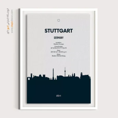 خرید تابلو نقشه خطی با طراحی خاص - ‏stuttgart western europe  – تابلو نقشه شهرهای جهان - اسپو دکور