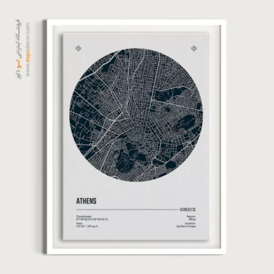 خرید تابلو نقشه دکوراتیو فانتزی - ‏athens greece  – تابلو نقشه شهرهای جهان - اسپو دکور