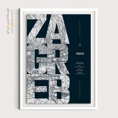 خرید تابلو نقشه دیواری مینیمالیستی - ‏zagreb  – تابلو نقشه شهرهای جهان - اسپو دکور