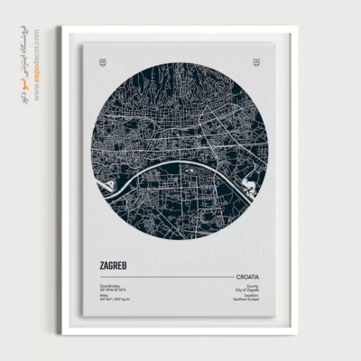خرید تابلو نقشه زاگرب - ‏zagreb croatia  – تابلو نقشه شهرهای جهان - اسپو دکور