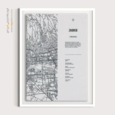خرید تابلو نقشه چاپ روی بوم نقاشی - ‏zagreb europe  – تابلو نقشه شهرهای جهان - اسپو دکور