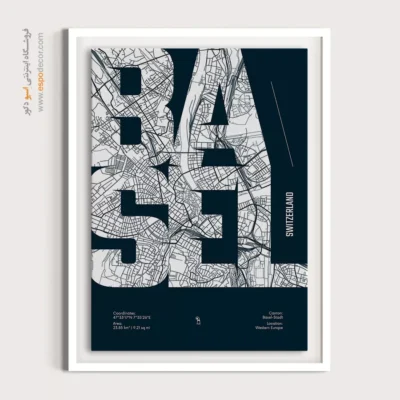 خرید تابلو نقشه کالیگرافی شهر بازل - ‏basel  – تابلو نقشه شهرهای جهان - اسپو دکور