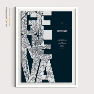 خرید تابلو نقشه مناسب آژانس‌های مسافرتی - ‏geneva  – تابلو نقشه شهرهای جهان - اسپو دکور