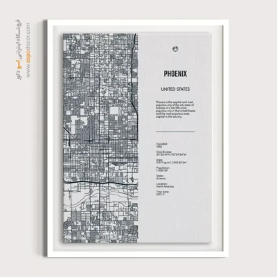قیمت تابلو نقشه شهر ست 4 تایی - ‏phoenix arizona  – تابلو نقشه شهرهای جهان - اسپو دکور