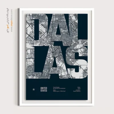 تابلو نقشه لوکس برای شرکت‌ها - ‏dallas  – تابلو نقشه شهرهای جهان - اسپو دکور