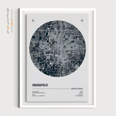تابلو نقشه دکوراتیو مینیمال برای سالن مطالعه - ‏indianapolis usa  – تابلو نقشه شهرهای جهان - اسپو دکور
