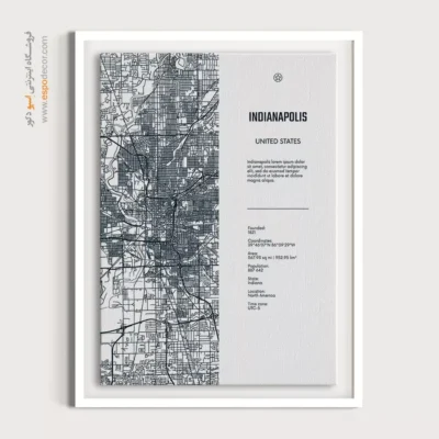 تابلو نقشه دکوراتیو مدرن برای فضای کار - ‏indianapolis america  – تابلو نقشه شهرهای جهان - اسپو دکور