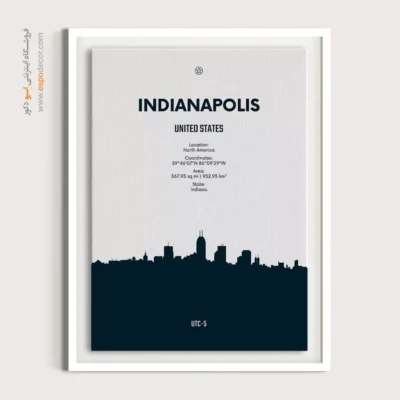 تابلو نقشه سیاه و سفید - ‏indianapolis north america  – تابلو نقشه شهرهای جهان - اسپو دکور