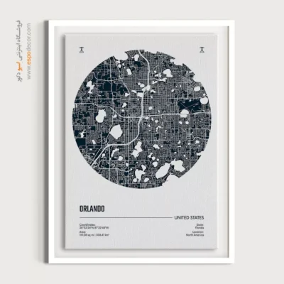 تابلو نقشه دکوراتیو مینیمال برای اتاق نشیمن - ‏orlando usa  – تابلو نقشه شهرهای جهان - اسپو دکور