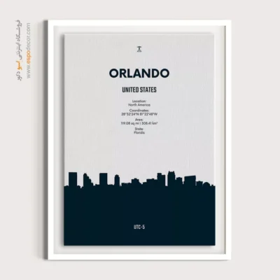 تابلو نقشه دکوراتیو برای اتاق نوجوان - ‏orlando north america  – تابلو نقشه شهرهای جهان - اسپو دکور