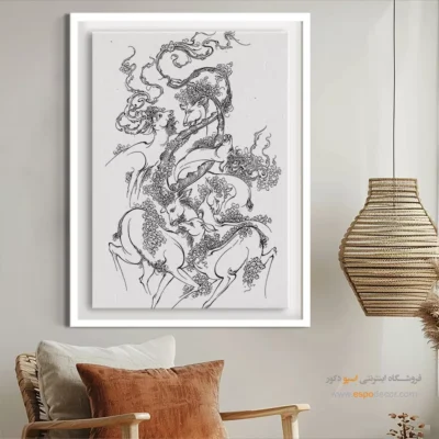 خرید تابلو نقاشی سیاه و سفید - گلین‌خط – تابلو مینیاتور خطی - اسپو دکور