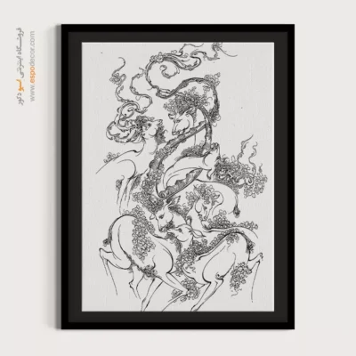 خرید تابلو نقاشی سیاه و سفید - گلین‌خط – تابلو مینیاتور خطی - اسپو دکور